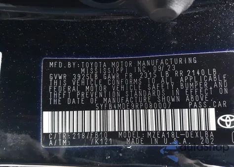 2024 Toyota Corolla Le из США, поврежденный, VIN 5YFB4MDE9RP080007